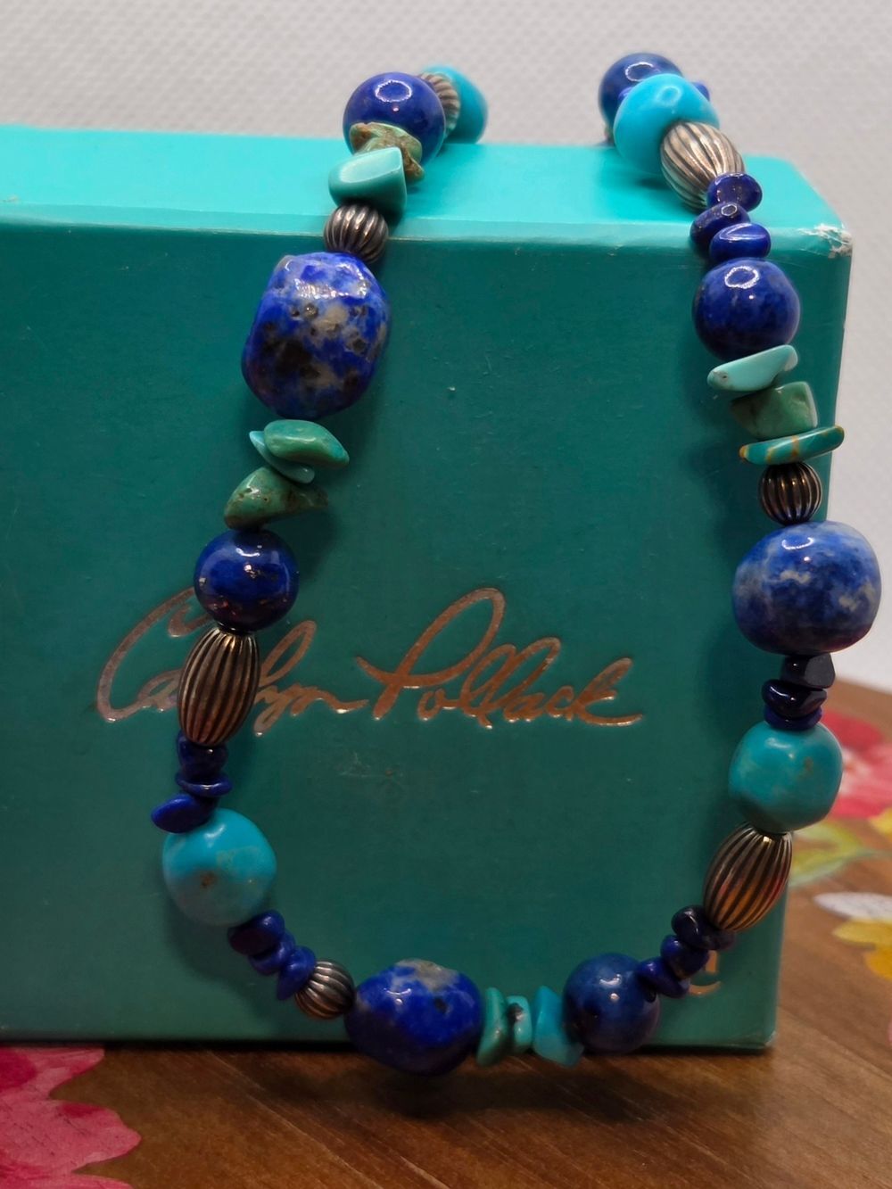 Carolyn Pollack Relios Sterling Silver Turquoise Lapis Bead Necklace